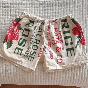 Women’s Cream Graphic Rose Print Shorts from a Local Hawaiian Artist